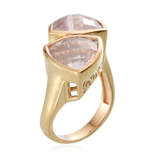 Checkerboard Cut Rose Quartz (Trl) Ring in 14K Gold Overlay Sterling Silver 10.500 Ct.