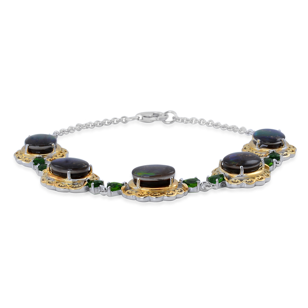 Canadian Ammolite (Ovl), Chrome Diopside Bracelet (Size 7.5) in Yellow Gold Overlay Sterling Silver 11.750 Ct.