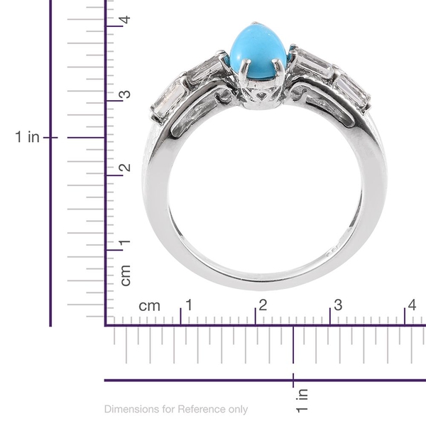 Arizona Sleeping Beauty Turquoise (Pear 1.00 Ct), White Topaz Ring in Platinum Overlay Sterling Silver 1.500 Ct.