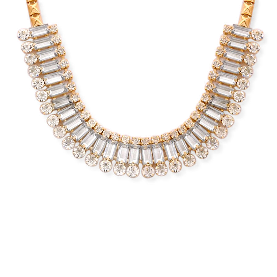 White Austrian Crystal and Simulated White Stone Necklace (Size 20) and Earrings (with Push Back) in Gold Tone