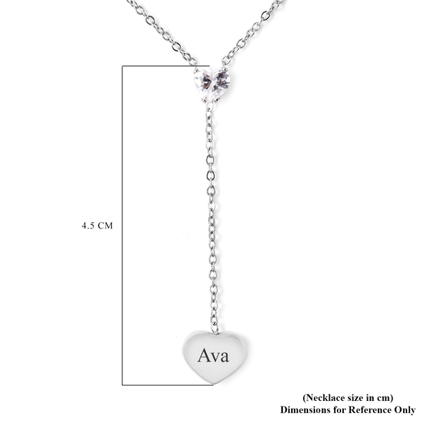 Personalised Engravable White CZ Heart Necklcae, Size 17+2 Inch, Stainless Steel