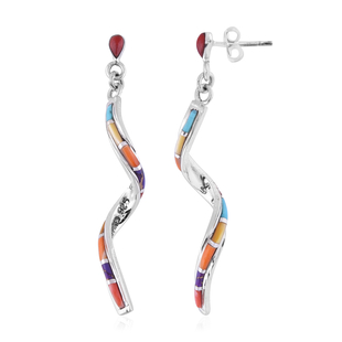 Santa Fe Collection - Multi Gemstones Earrings (with Push Back) in Sterling Silver