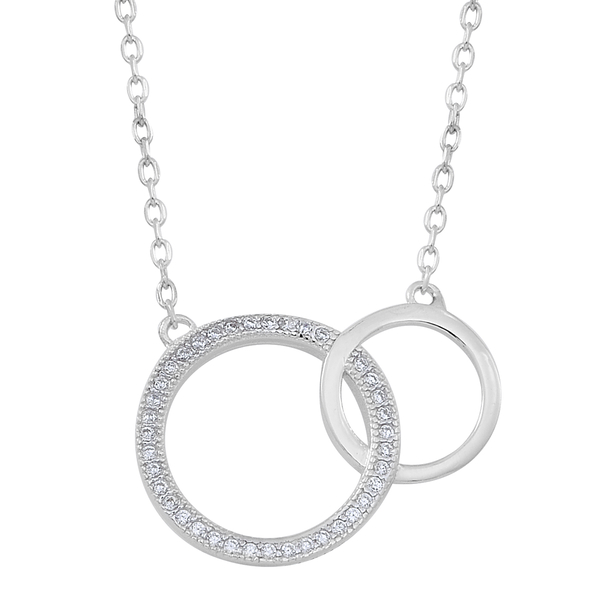 ELANZA AAA Simulated White Diamond (Rnd) Circle Necklace (Size 16) in Rhodium Plated Sterling Silver