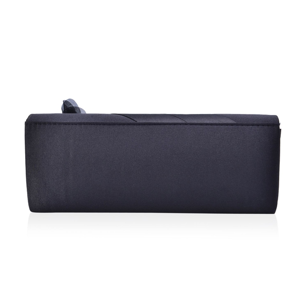 Black Colour Satin Clutch with White Austrian Crystal and Removable Chain Strap (Size 24x9 Cm)