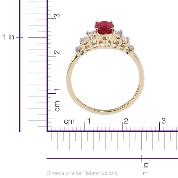 9K Yellow Gold AA African Ruby (Ovl 1.15 Ct), Diamond (G-H) Ring 1.350 Ct.
