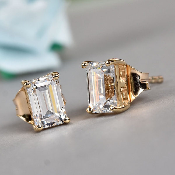 Lustro Stella - 9K Yellow Gold Octagon Stud Earrings (with Push Back) Made with Finest CZ