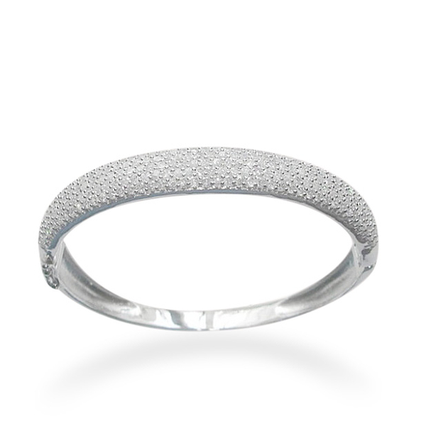 ELANZA AAA Simulated Diamond (Rnd) Bangle in Rhodium Plated Sterling Silver (Size 7)
