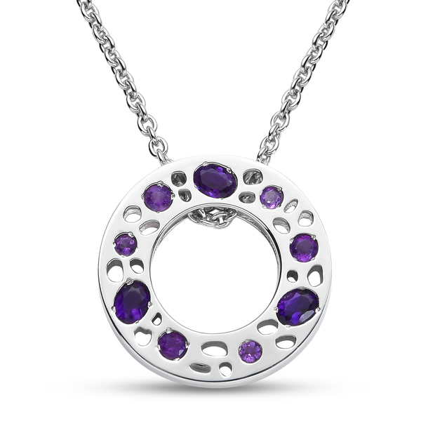 RACHEL GALLEY Amethyst Pendant with Chain (Size 18/24/30) in Rhodium Overlay Sterling Silver, Silver
