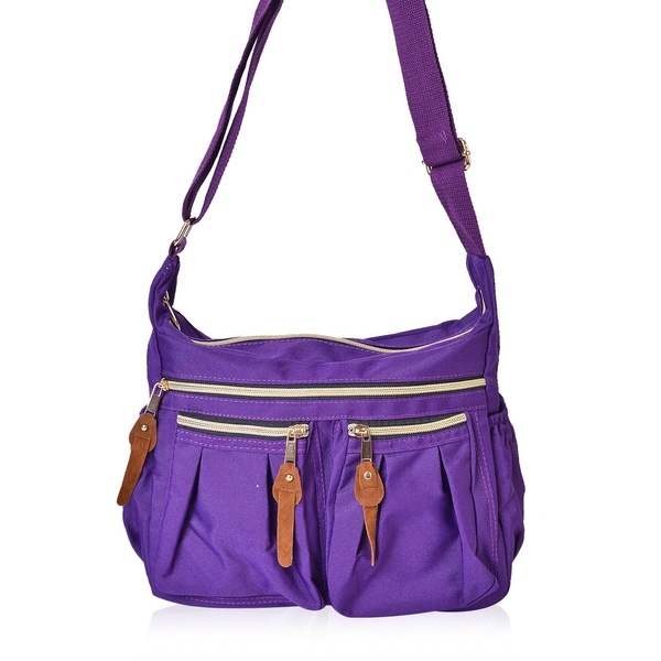 Designer Inspired- Purple Colour Multi Pocket Waterproof Crossbody Bag with Adjustable Shoulder Stra