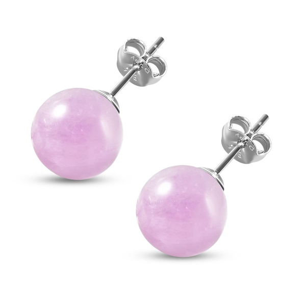 Kunzite Stud Earrings (with Push Back) in Rhodium Overlay Sterling Silver 17.50 Ct.