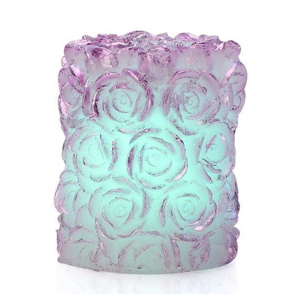 Home Decor - Set of 2 - 7 Colours Changing LED Purple Colour Rose Pattern Flameless Wax Candles (Size 6.5x7.5 Cm)