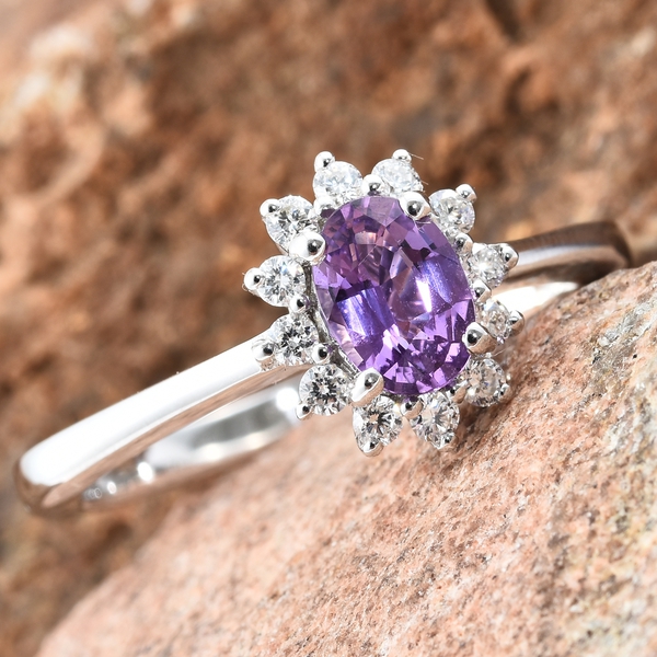 Signature Collection - ILIANA 18K White Gold Natural Unheated Purple Sapphire and Diamond (SI/G-H) Ring 1.15 Ct. Gold wt. 4.75 Gms.