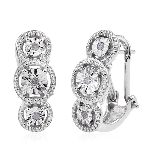 Diamond (Rnd) Earrings (with French Clip) in Platinum Overlay Sterling Silver 0.060 Ct.