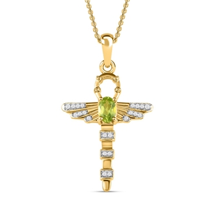 2 Piece Set -  Peridot,  White Zircon Chain (Size 20) and Cluster Pendant in Vermeil YG Sterling Sil