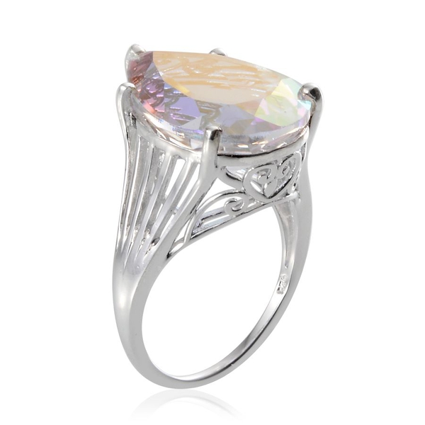Mercury Mystic Topaz (Pear) Solitaire Ring in Platinum Overlay Sterling Silver 17.000 Ct.