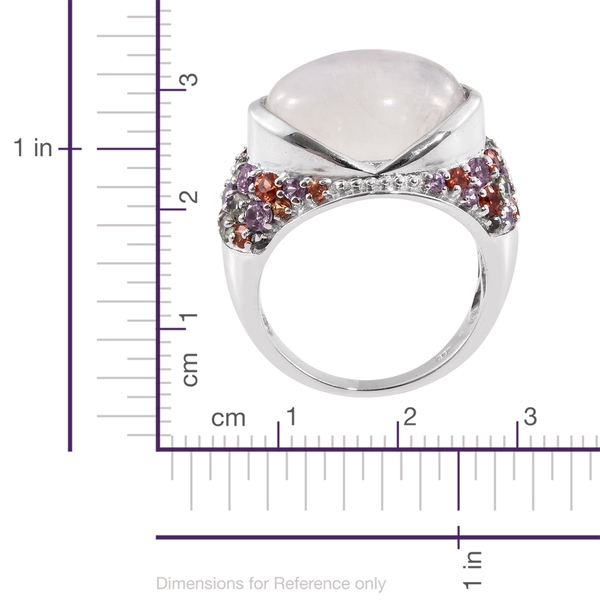 Sri Lankan Rainbow Moonstone (Ovl 13.70 Ct), Multi Sapphire Ring in Platinum Overlay Sterling Silver 16.500 Ct. Silver wt 7.32 Gms.