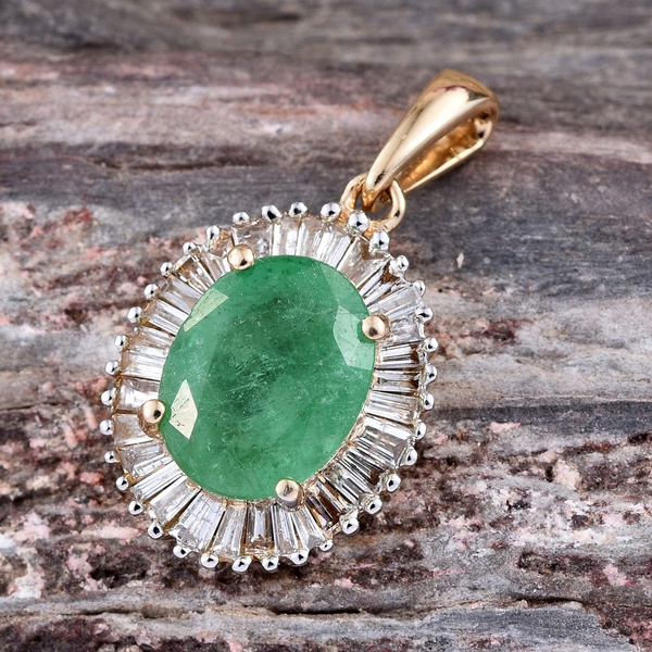 14K Y Gold AAA Boyaca Colombian Emerald (Ovl 1.85 Ct), Diamond Pendant 2.250 Ct.