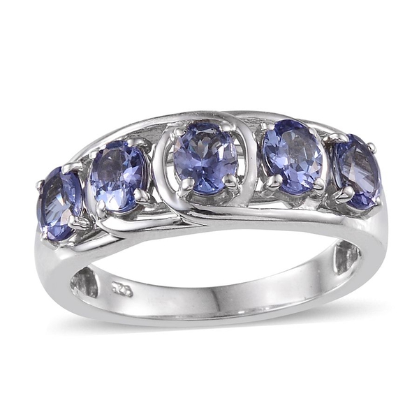 Tanzanite (Ovl) 5 Stone Ring in Platinum Overlay Sterling Silver 1.500 Ct.