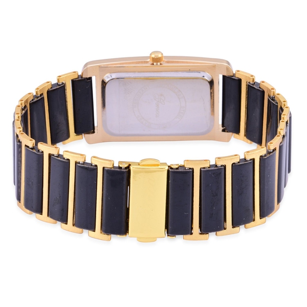 Diamond Studded GENOA Black Ceramic Japanese Movement Black Dial Water Resistant Watch in Gold Tone with Stainless Steel Back