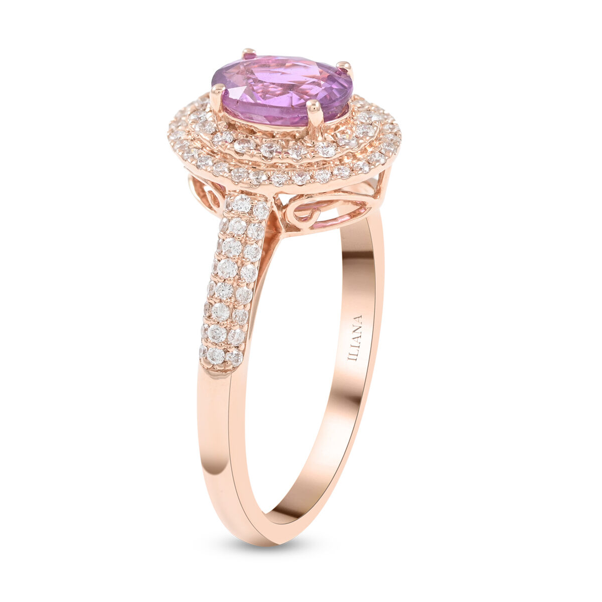 AGI Certified 18K Rose Gold AAA Purple Sapphire and Diamond (SI-G-H) Ring 1.40 Ct