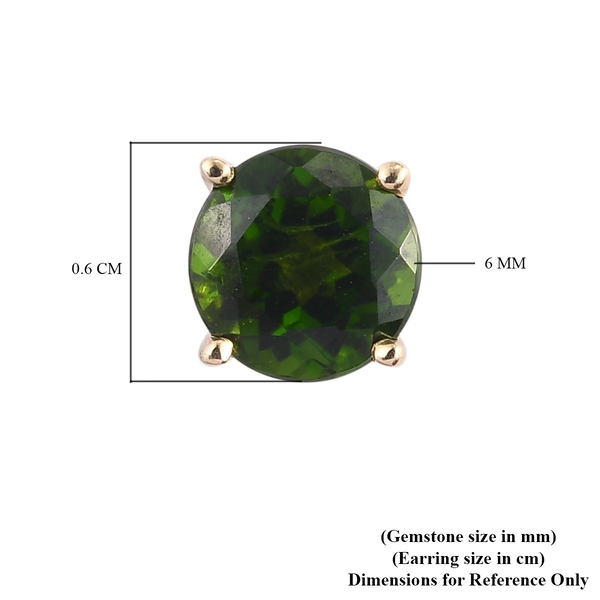 9K Yellow Gold Chrome Diopside Stud Earrings (with Push Back) 1.74 Ct.
