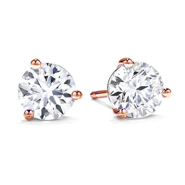 New York Close Out 14K Rose Gold AAA Cubic Zirconia Stud Earrings (With Push Back) Carat Wt 1.50 Car