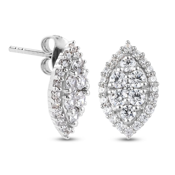 Lustro Stella Platinum Overlay Sterling Silver Stud Earrings (with Push Back) Made with Finest CZ 2.76 Ct.