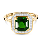 9K Yellow Gold Rare Find Chrome Diopside (Asscher Cut) and Diamond Ring (Size O) 2.62 Ct.
