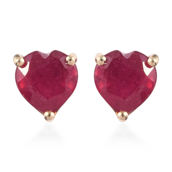 9K Yellow Gold 2.50 Ct AA African Ruby Heart Stud Earrings (with Push Back)