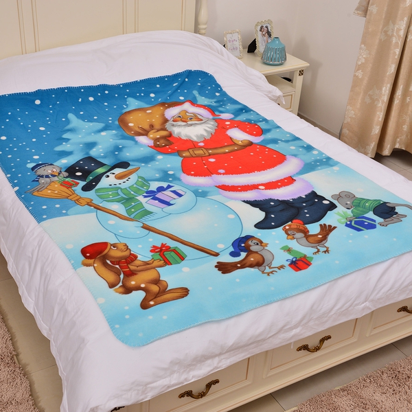 Super Soft Snowman and Santa Print Pattern Fleece Throw - 220 Gsm -  (Size 130x170cm)