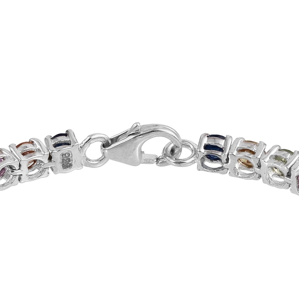 Multi Sapphire (Rnd) Tennis Bracelet (Size 7.5) in Platinum Overlay Sterling Silver 8.000 Ct.