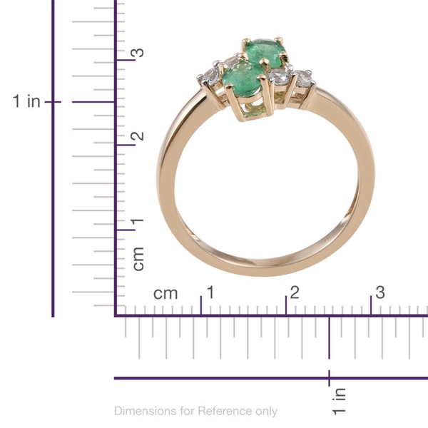 9K Yellow Gold Boyaca Colombian Emerald (Ovl), Natural Cambodian Zircon Crossover Ring 1.000 Ct,