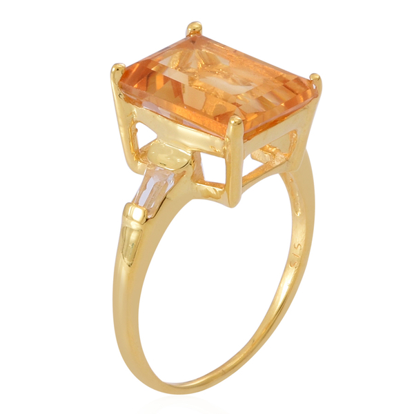 Citrine (Oct 7.00 Ct), White Topaz Ring in 14K Gold Overlay Sterling Silver 7.250 Ct.