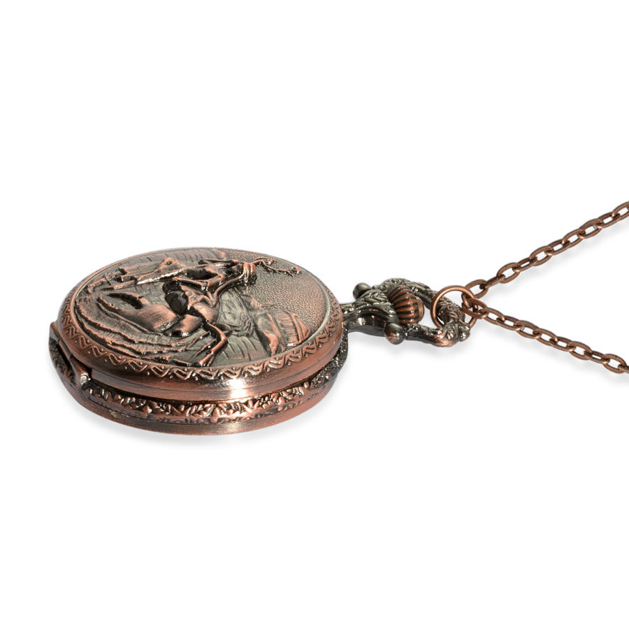 STRADA Japanese Movement Roman Number Dial ZODIAC Cancer Pocket Watch with Chain (Size 32) in Rose Tone