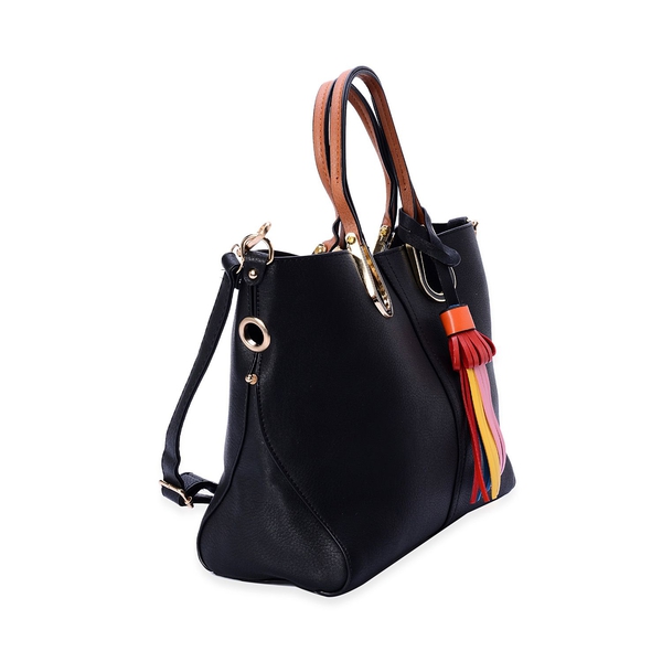 Set of 2 - Black Colour Large and Small Tote Bag with Adjustable and Removable Shoulder Strap (Size 36.5x25x13 Cm, 26x19x10 Cm)