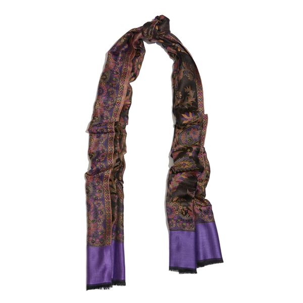 100% Modal Purple, Black and Multi Colour Jacquard Scarf (Size 190x70 Cm)