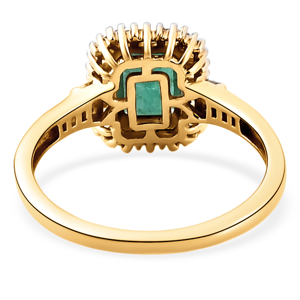 9K Yellow Gold AAA Kagem Zambian Emerald and Diamond Ring 1.23 Ct.