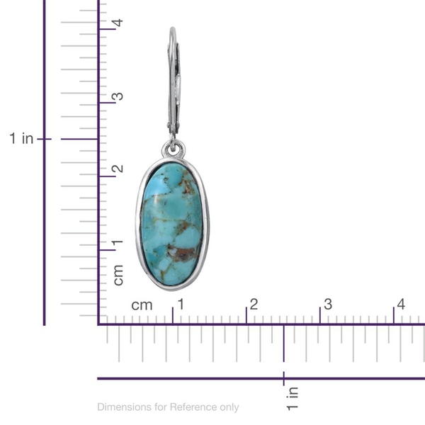Arizona Matrix Turquoise (Ovl) Lever Back Earrings in Platinum Overlay Sterling Silver 7.500 Ct.