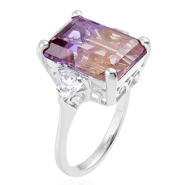 Anahi Ametrine (Oct 12.75 Ct), White Topaz Ring in Platinum Overlay Sterling Silver 13.800 Ct.