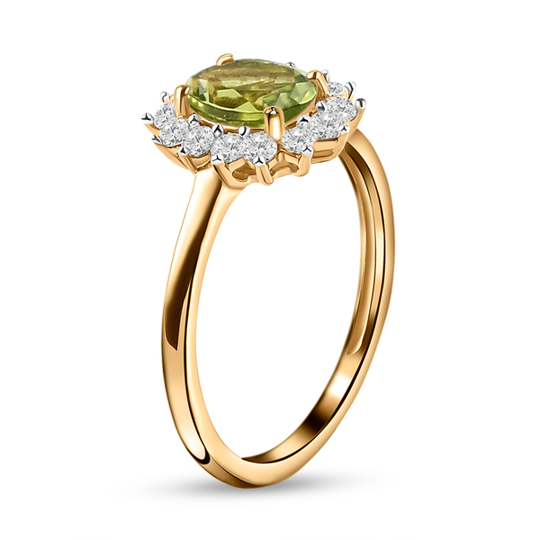 Hebei Peridot and Natural Cambodian Zircon Ring in 14K Gold Overlay Sterling Silver 1.32 Ct.