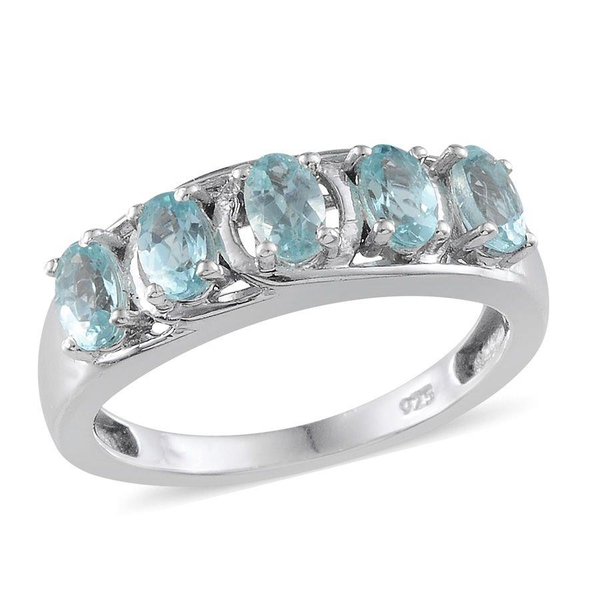 AA Paraibe Apatite (Ovl) 5 Stone Ring in Platinum Overlay Sterling Silver 1.150 Ct.