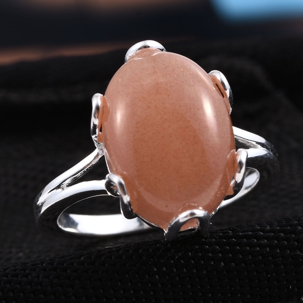 Peach Moonstone (Ovl) Solitaire Ring in Sterling Silver 6.000 Ct.