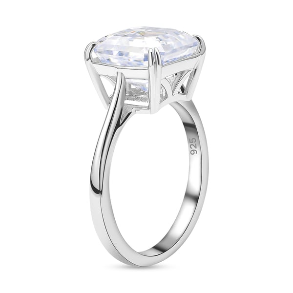 Super Find - Moissanite (Asscher Cut) Solitaire Ring in Rhodium Overlay Sterling Silver 5.00 Ct.