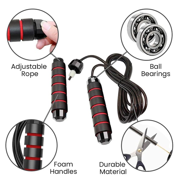 Memory Foam Adjustable Jump Rope - Black and Red