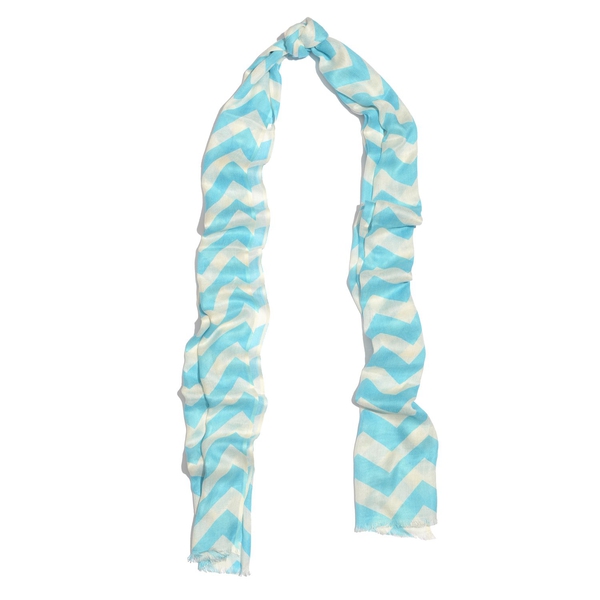 100% Viscose Blue and White Colour Printed Scarf (Size 180x55 Cm)