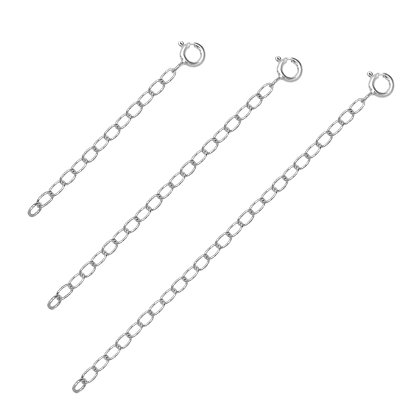 3 Piece Set Rhodium Plated Sterling Silver Chain Extenders Size 2 Inch, 3 Inch and 4 Inch
