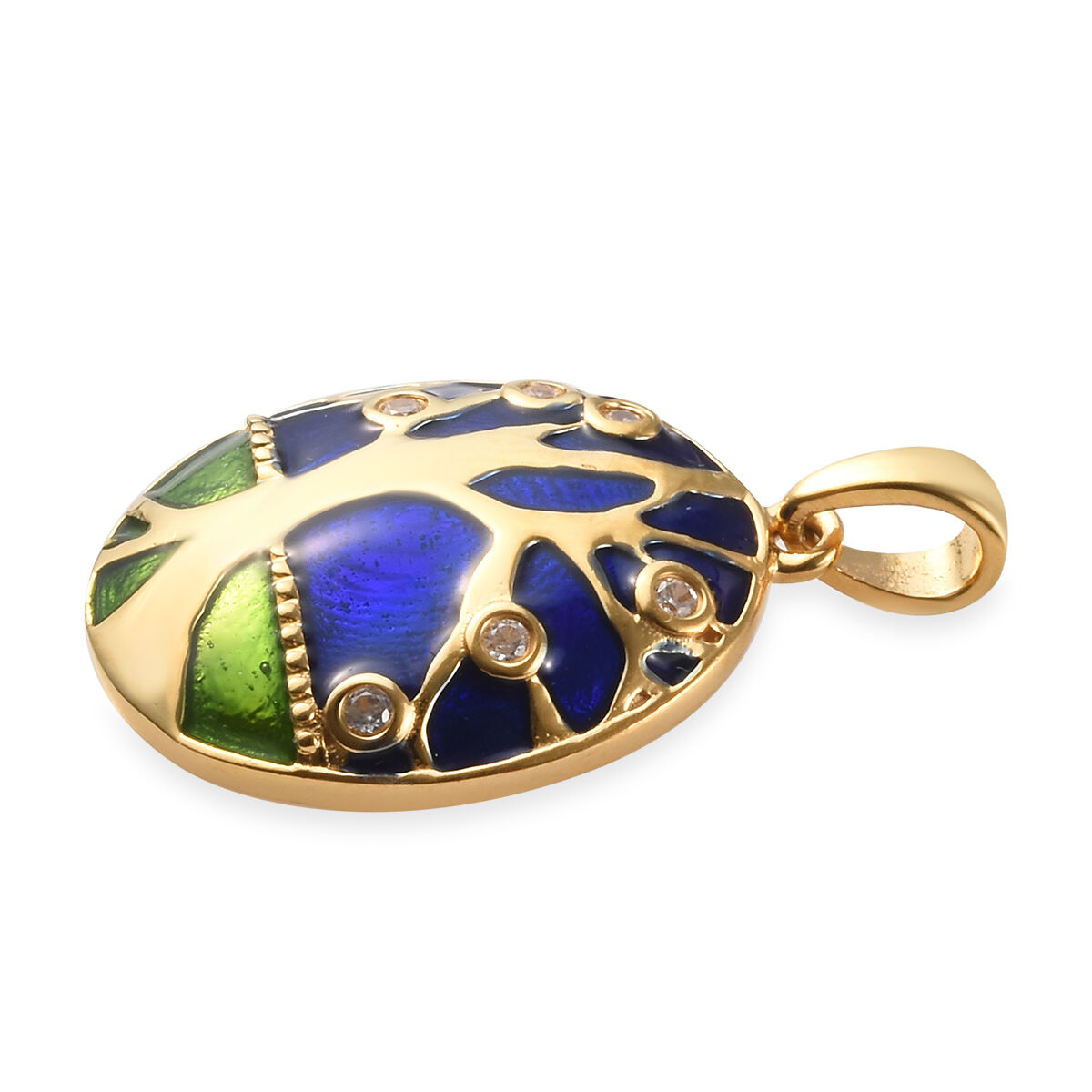 GP - Natural Cambodian Zircon & Blue Sapphire Enamelled Tree Pendant in 18K Vermeil Yellow Gold Plated Sterling Silver