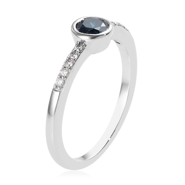 9K White Gold Blue Diamond (Rnd), White Diamond (I1/G-H) Ring 0.50 Ct.