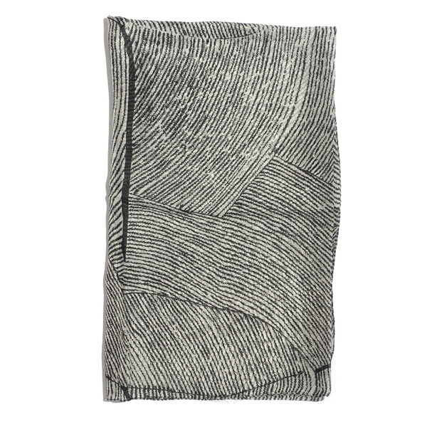 100% Mulberry Silk Grey Colour Abstract Pattern White Colour Scarf (Size 180x100 Cm)