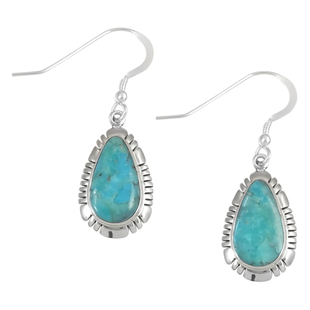 Santa Fe Collection - Kingman Turquoise Dangling Earrings (With Hook) in Sterling Silver 5.00 Ct.